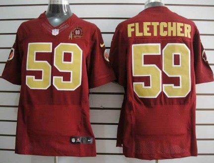 Nike Elite Jersey 80TH Washington Redskins 59 London Fletcher Red With Gold
